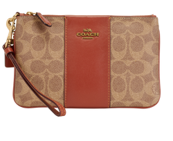 Coach Essential Small Wristlet, Canvas, Beige/Tan, MIP, 2*